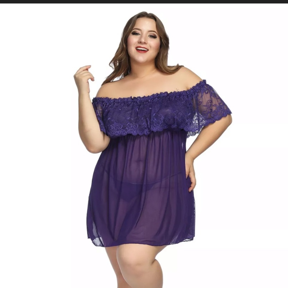 Purple sheer babydoll dress with thong